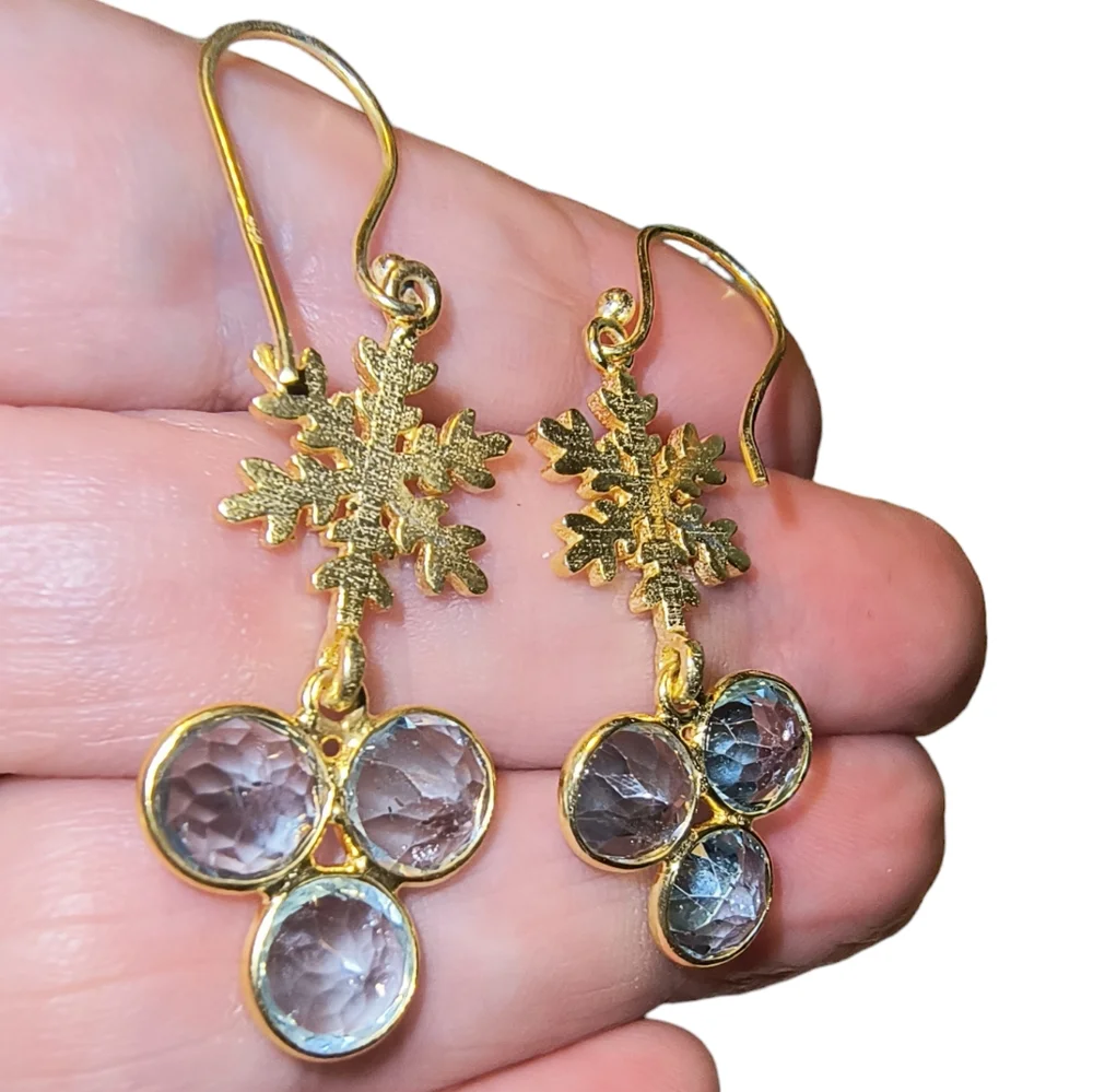 Blue Topaz & Gold Vermeil Over Sterling Silver Dangle Earrings NWOT